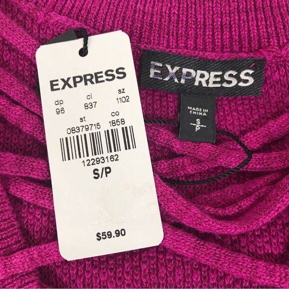 EXPRESS Burgundy Lace Up Cold Shoulder Sweater Top Reversible Size Small New - Picture 7 of 12
